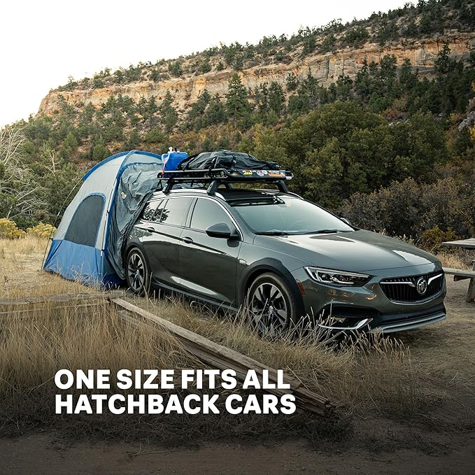 Napier Sportz Hatchback and Small CUV Tent 8'x8' Waterproof Camping Tent with Awning 4 Person Blue/Grey Car Tent