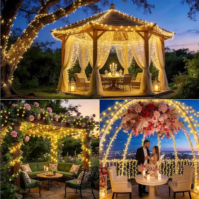 XURISEN 403FT 1000 LED String Lights Outdoor Green Wire Christmas Lights 8 Modes &amp Timer Waterproof Fairy Lights Plug in for Party Wedding Yard Garden Indoor/Outdoor Decorations(Warm White)