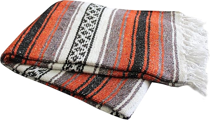 Del Mex Classic Mexican Blanket Large Authentic Woven Falsa Throw (70x50) Artisan Southwest Décor for Beach Yoga Outdoors (Terracotta)