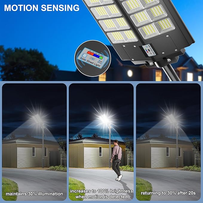 Ultra Bright Solar Street Light –9000W Solar Street Lights Outdoor with 300000LM IP66 Waterproof Dusk to Dawn with Remote Commercial &amp Industrial Floodlight for Parking Lots Warehouses Yard