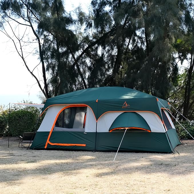 KTT Extra Large Tent 10-12-14 Person(B)Family Cabin Tents2 Rooms3 Doors and 3 Windows with MeshStraight WallWaterproofDouble LayerBig Tent for OutdoorPicnicCampingFamily Gathering