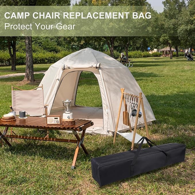 Camp Chair Replacement Bag Camping Folding Chair Storage Bag Large Zippered with Handle Strap 43 x 8 x 8 Inch Fit for Outdoor Travel Tent Storage (2 Pack Black)