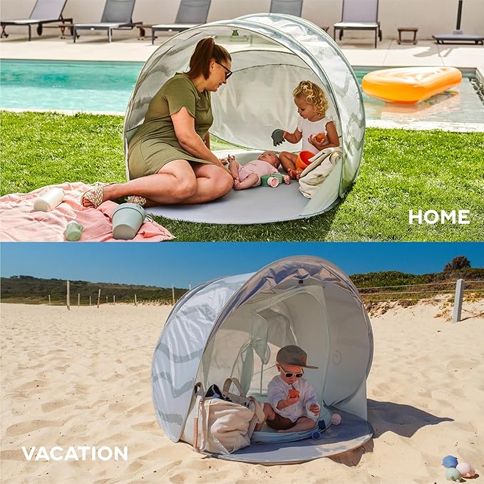 Babymoov Moov &amp Protect Anti-UV Cooling Beach Tent for Babies with Integrated Mosquito Net Portable Green Lagoon (Summer 2025 Edition)