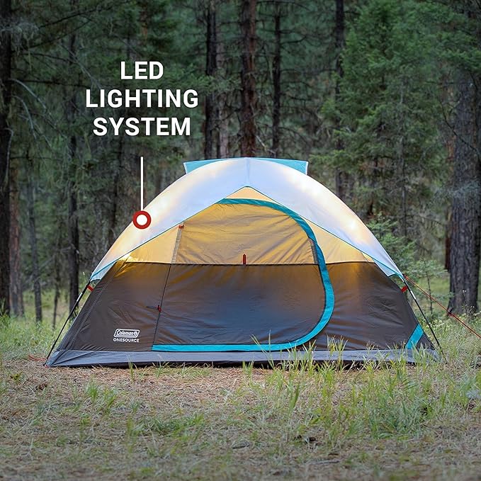 Coleman OneSource Rechargeable 4/6 Person Camping Tent with Airflow System &amp LED Lighting Includes Rainfly Tent Fan Lights and Interchangeable Battery Pack Easy Setup Tent for Camping