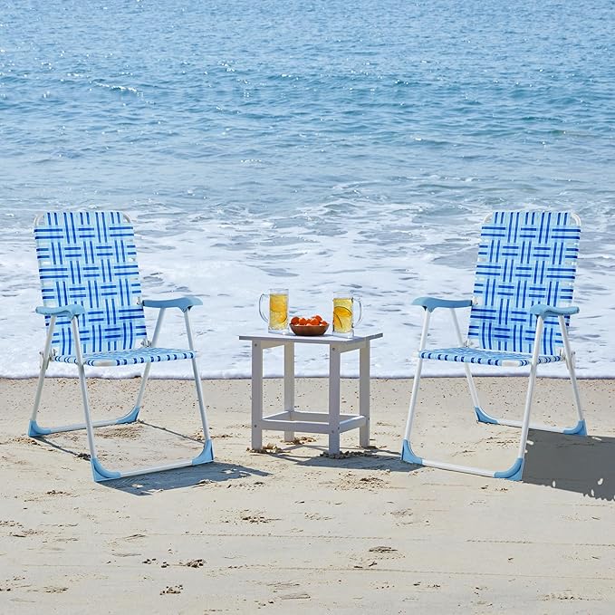 Yaheetech Set of 2 Outdoor Beach Camping Chair Folding Lawn Chair with Armrests for Adults Portable Robust Iron Frame Chairs for Patio Backyard Poolside Blue