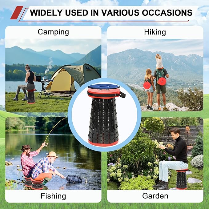 ALEVMOOM 2026 Upgraded XXL 19.7 Collapsible Stool with Cushion 1000lbs Max Weight Heavy Duty Portable Telescoping Stool Retractable Seat Folding Chair for Camping Fishing Hiking(Red-XXL)
