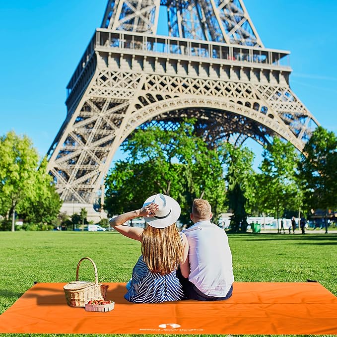 Red Suricata Sand Free Beach Mat – Large Sandproof Beach Blanket Sandless Waterproof – Fits and Matches Beach Canopy - Oversized Sand Proof Beach Mats for Outdoor Picnic Camping (Large Orange)