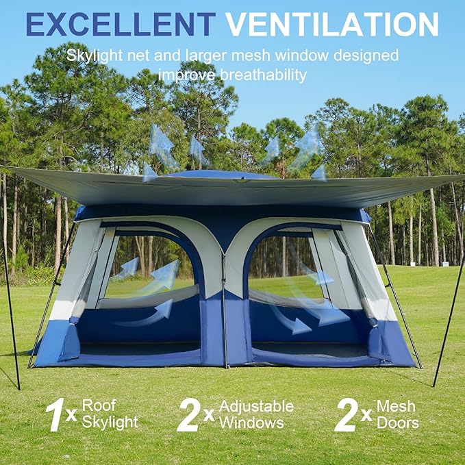 Vidalido Tents6-8 Person Camping Tent with Extended Vestibule2 Room Weather Resistant Family TentsEasy Install Waterproof Outdoor Tent for Backpacking and Camping Hiking