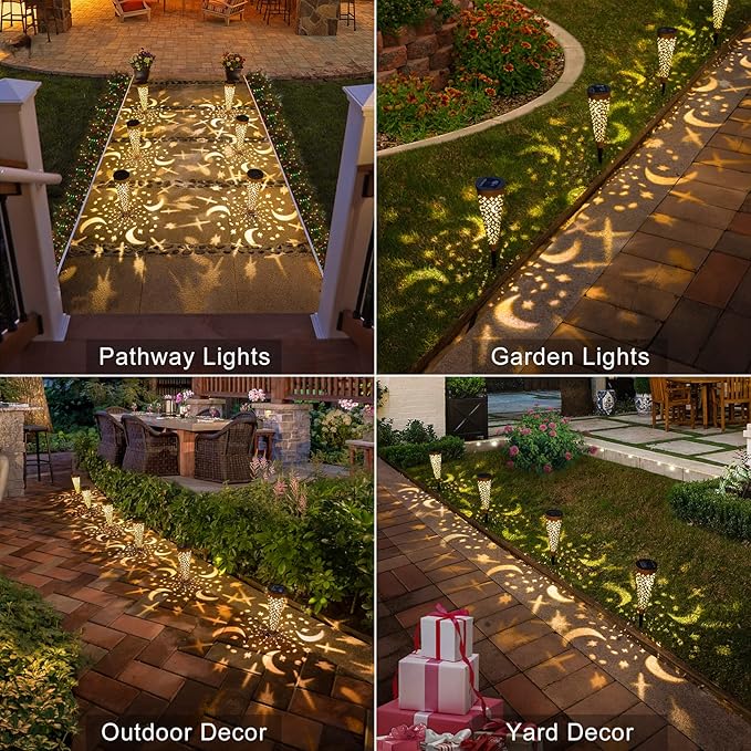 Go2garden Solar Lights Outdoor Decorative Stake Lights Waterproof with Moon Star for Patio Pathway Backyard Outside Decorations Lawn OrnamentsGarden Gifts (Copper 6pack)