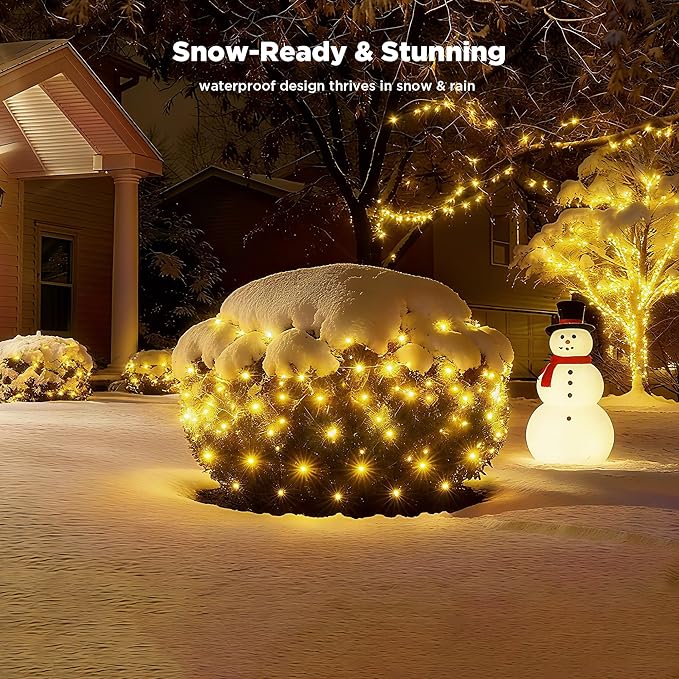 BlcTec Upgraded Outdoor Christmas Lights 280LED 10ft x 6.7ft Christmas Net Lights with UL Certified 8 Modes Timer Connectable Waterproof &amp Thick Wire for Bushes Shrubs Decorations WarmWhite