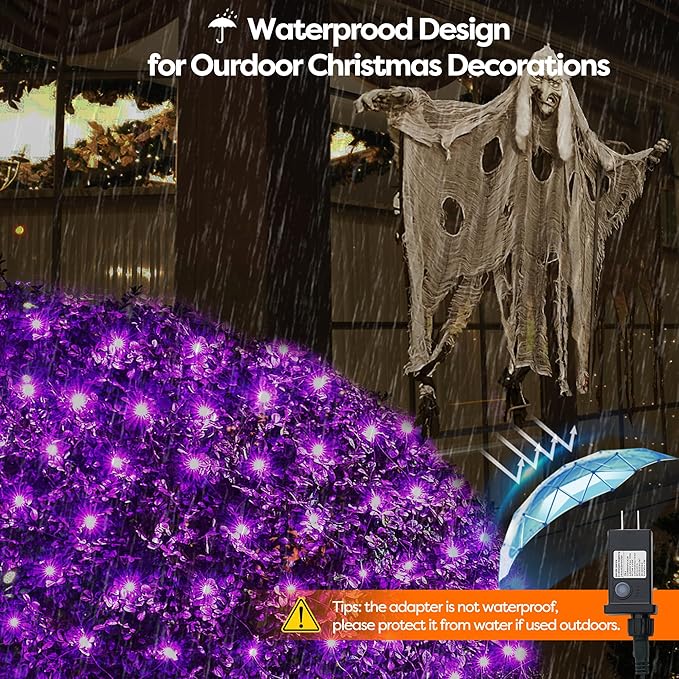 WBao Halloween Lights Outdoor 360LED 11.5ft x 6.9ft Halloween Net Lights with 8 Modes Timer Connectable Waterproof &amp Dark Green Wire for Lawn Bushes Shrubs Outdoor Holiday Decorations Purple