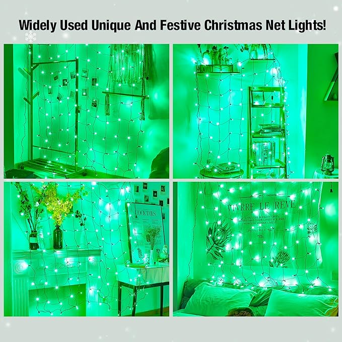 Led Green Christmas Net Lights Outdoor Christmas Bushes Lights 120Led 6ftx5ft Connectable Outdoor Indoor Mesh Net Lighting for Xmas Holiday Garden Lawn Shrubs Trees Bushes Decorations