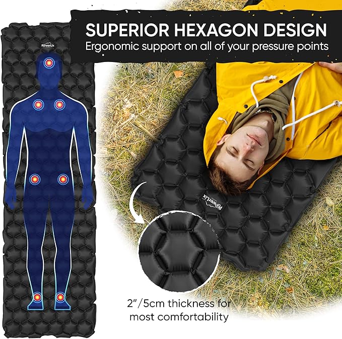 POWERLIX Ultralight Sleeping Pad for Camping with Inflating Bag– Compact Lightweight Camping Mat Outdoor Backpacking Hiking Traveling Airpad Air Mattress Sleeping Mat