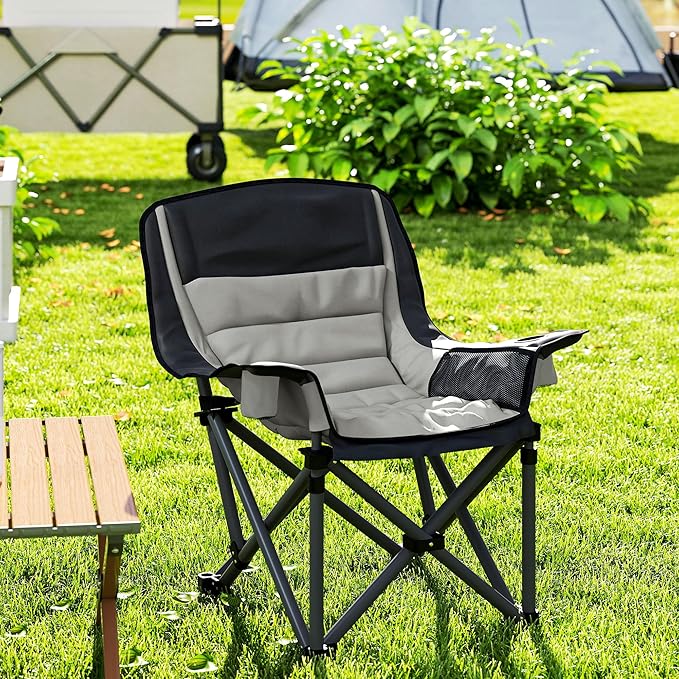 Outsunny Double Camping Chair for Adults Padded Folding Camp Chair for 2 Person with Armrest Wine Glass Holder Cup Holder Carry Bag for Outdoor Sports Picnics Supports up to 552 lbs.