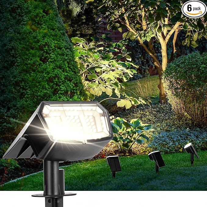 Solar Spot Lights Outdoor 63 LED 3 LightingWaterproof IP65 Modes Spotlights for Outside House Yard Garden Landscape Lights 6 Pack (Natural Light)