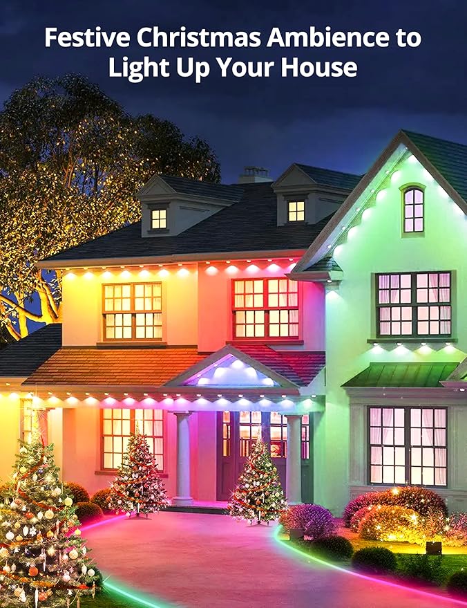 RGB+IC Permanent Outdoor Lights 100Ft Smart Eave Lights String Lights IP67 Waterproof for House Garden Christmas Decor Birthday Gift with Alexa Google Assistant APP/Remote Control