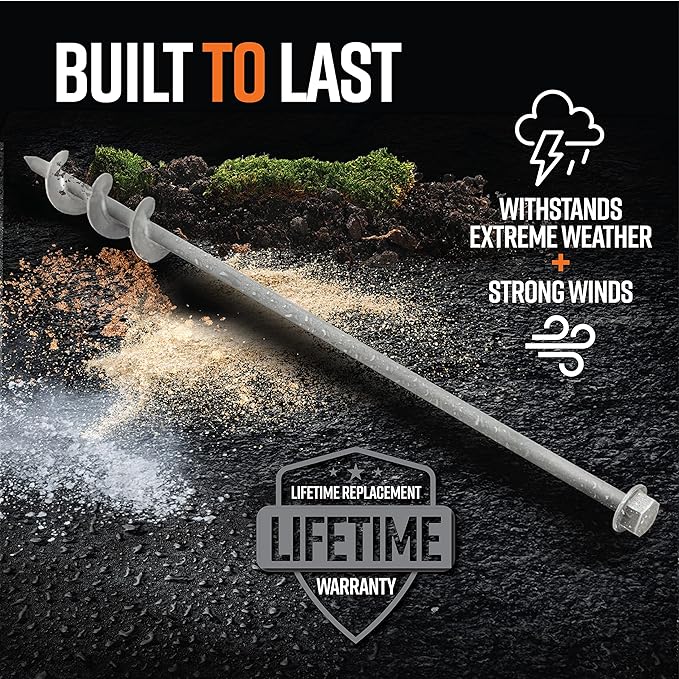 GROUNDGRABBA Screw in Tent Stake for Sand and Loose Ground | Premium Drill Driven Ground Anchor Earth Screws| 12x Pro II Stakes