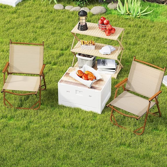 Goplus Folding Camp Chairs Lightweight Beach Chairs with Aluminum Frame Support 400 LBS Portable Lawn Chairs with Armrests for Outdoor (2)