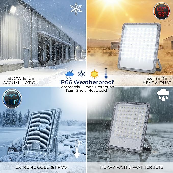 150W LED Flood Light Outdoor 110-277V Commercial &amp Residential LED Lights IP66 Waterproof 6500K Daylight White 16500LM Energy Efficient Flood Outdoor Lights Plug-in LED Flood Lights 2 Pack