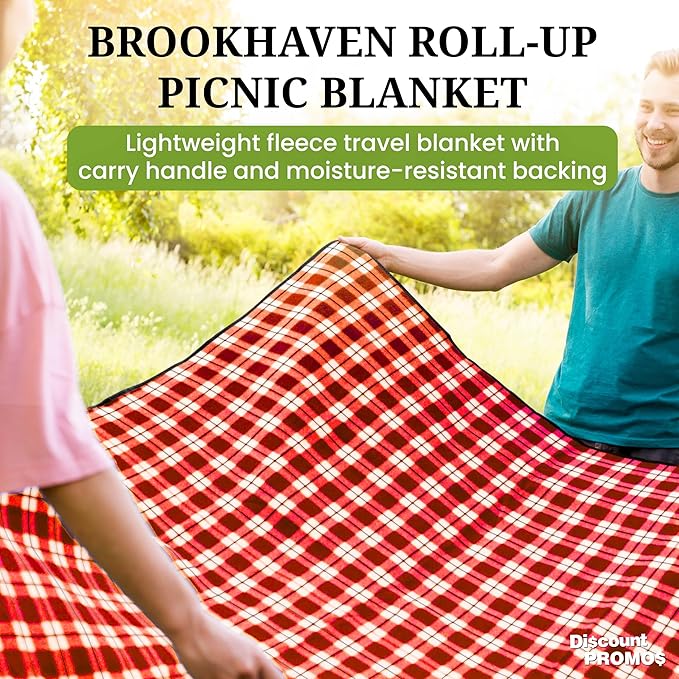 DISCOUNT PROMOS Brookhaven Roll Up Picnic Blankets Set of 6 Bulk Pack - Great Outdoor Blanket for Camping Picnic Beach Sports Outdoor Activities - Red