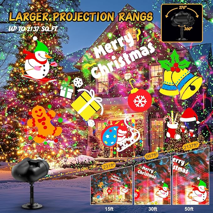 Christmas Projector Lights Outdoor with Ocean Wave &amp Firefly Light 10 Slides/80 Patterns Holiday Projection Lights Indoor with Remote &amp Timer Waterproof Light Projector Christmas Decorations