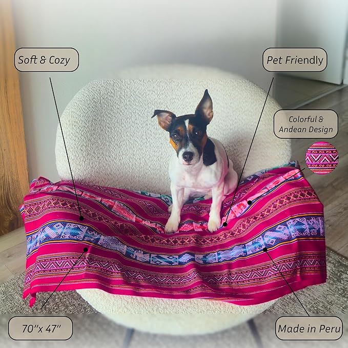 Lucio Fabrics Unique Native Peruvian Throw - Vibrant Colors Lightweight Durable - HomeYoga BeachCampingPicnicOutdoor Activities Thin Blanket 70'' x 47'' (Fuchsia Sacred Valley Weave)