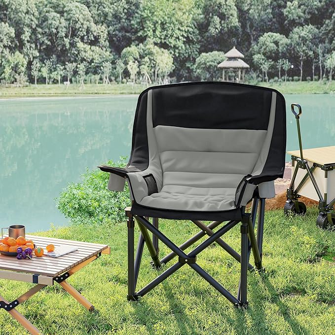 Outsunny Double Camping Chair for Adults Padded Folding Camp Chair for 2 Person with Armrest Wine Glass Holder Cup Holder Carry Bag for Outdoor Sports Picnics Supports up to 552 lbs.