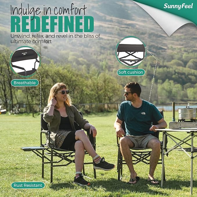 SUNNYFEEL Camping Directors Chair Heavy DutyOversized Portable Folding Chair with Side Table Pocket for Beach FishingTripPicnicLawnConcert Outdoor Foldable Camp Chairs