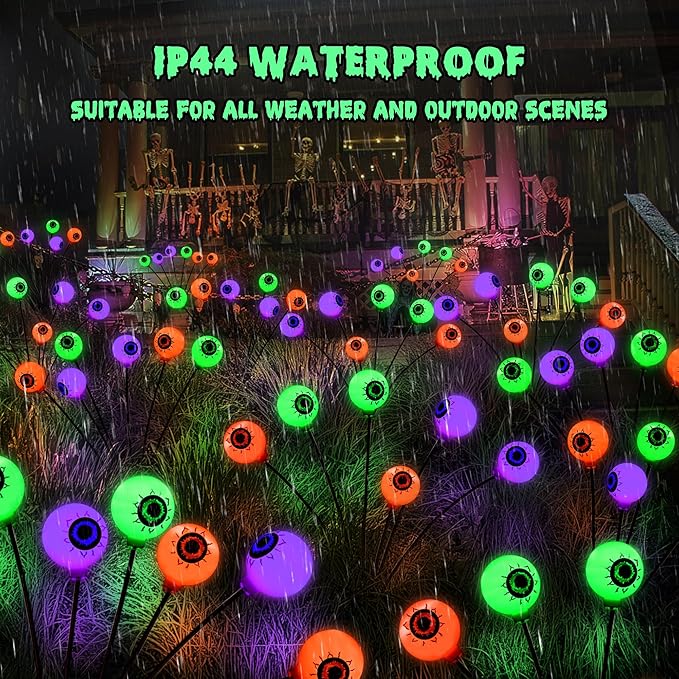 BrizLabs 6 Pack 36 LED Halloween Solar Eyeball Lights 2 Modes Outdoor Halloween Pathway Lights Solar Spooky Path Light Waterproof Swaying Firefly Light for Yard Garden Lawn Orange &amp Purple &am