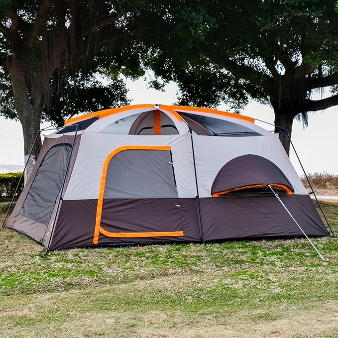 KTT Extra Large Tent 8-10-12 PersonFamily Cabin Tents2 Rooms3 Doors and 3 Windows with MeshStraight WallWaterproofDouble LayerBig Tents for OutdoorPicnicCampingFamily Gathering