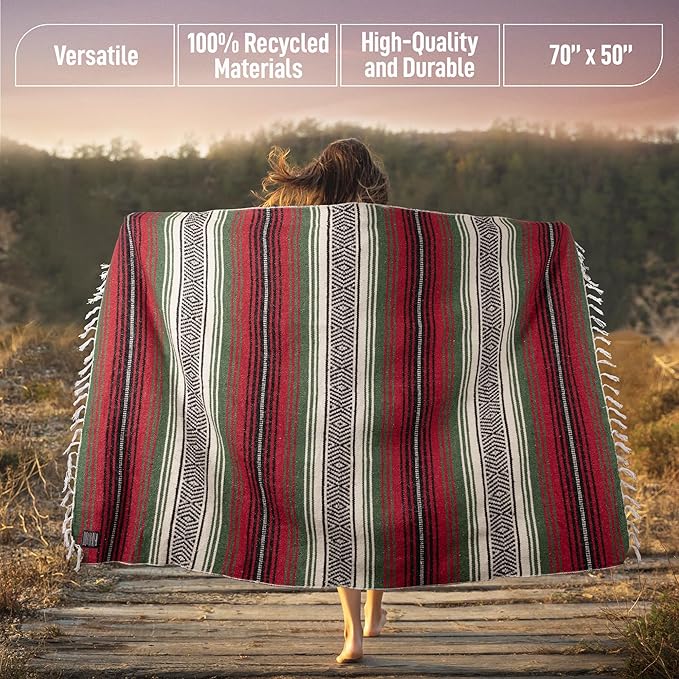 Hydration Nation Authentic Large Handwoven Mexican Blanket - Soft Yoga- Durable Serape- Lightweight Falsa Beach Camping Picnic Outdoor Blanket 70x50 - Dragon
