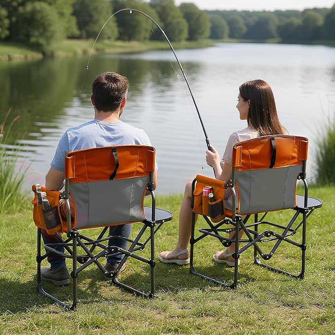 Oversized Camping Directors Chair Portable Folding Lawn Chairs for Adults Heavy Duty with Side Table Outdoor Foldable Camp Chair with Pocket for Beach Fishing Picnic Outdoor Foldable Camp Chair