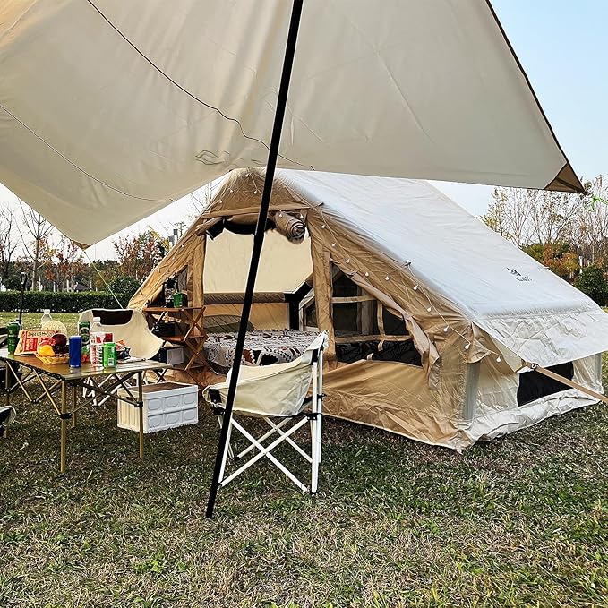 Inflatable Camping Tent for 4-6 Person Easy Setup Waterproof Outdoor Oxford Tents with PumpSelf-Supporting Structure Inflatable House Tent Cabin Tent with Mesh Windows &amp Doors