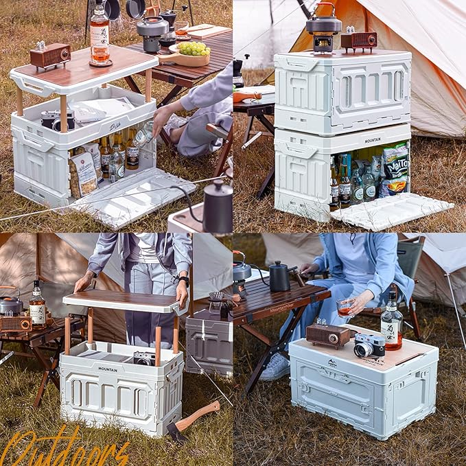 PP Folding Storage Boxes Outdoor Portable Camping Storage Box Folding Box Table Equipment Camping Organizer for Trunks Study Rooms (White)