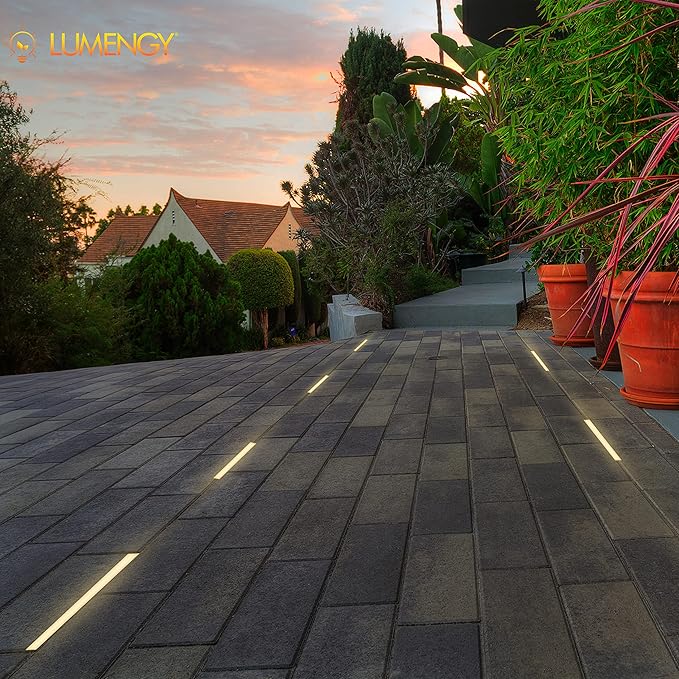 LUMENGY Paver Light Slim 0.5x16 Inch (0.55x15.75) 2700K Warm White Glare-Free Linear Lighting for Driveways Walkways and Paver Borders 12V Hardwired IP67 Waterproof Drive-Over Rated