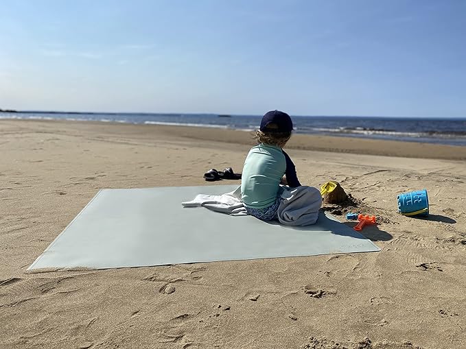 Uniklook Vegan Leather Mat Multipurpose Playmat Kids Infant Picnic Blanket - Waterproof Baby Splat mat for High Chair Sand Proof Beach Blanket Indoor Outdoor (Sage+Dawn Blue)