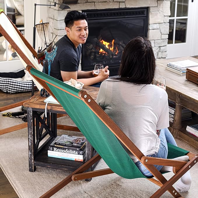 BYER OF MAINE Pangean Glider Chair – Folding Wood &amp Canvas Chair – Portable Outdoor Chair for Porch Patio or Beach in Forest Green