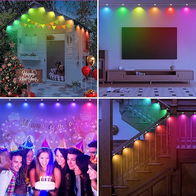 Permanent Outdoor Lights for House 40FT with 24 LED Smart RGB Christmas Outdoor Lights with App Remote Control Waterproof IP67 Eave Lights DIY Scenes Mode for Holiday Garden Decor