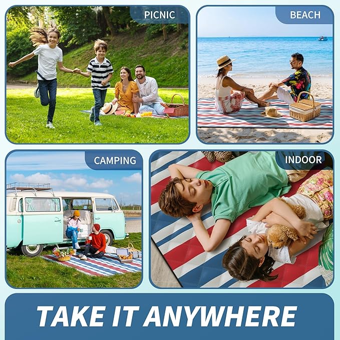 ANJ Outdoors (2025 Upgrade) Extra Large Waterproof Picnic Blankets | Foldable Sandproof Beach Blanket N Outdoor Blanket | 5-Layer Machine Washable Soft Picnic Mat for Camping Grass Park N Stadium