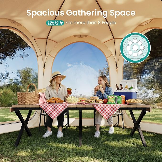 12x12ft Gazebo Screen Tent Pop Up Bubble Tent Mosquito Proof &amp Sun Shade Canopy Heavy Duty Waterproof Outdoor Shelter for Patio Camping Backyard Parties