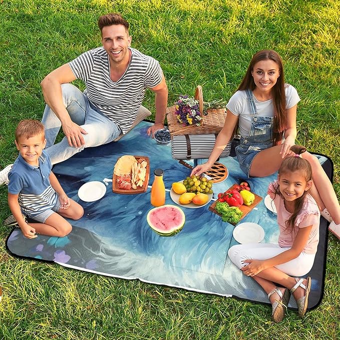 Zipper Blue Fox Style Picnic Mat Suitable for Travel Camping Park Or Home Use