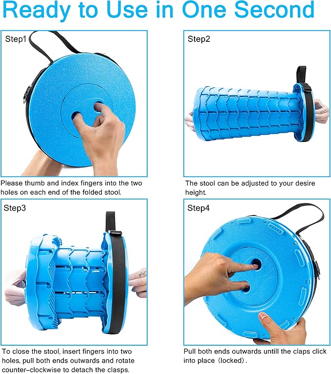 LB Portable Collapsible Retractable Folding Stool Lightweight Telescoping Foldable Camping Stool for Adults for Outdoor Fishing Hiking Gardening Travel BBQ Hunting Indoor Activities (Sea Blue)