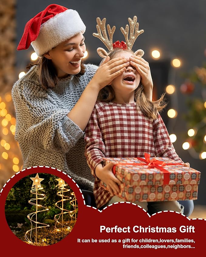Spiral Christmas Tree Pathway Lights 4 Pack - Warm White Spiral Lighted Christmas Lights Waterproof - Plug in Collapsible Pathway Light for Outdoor Indoor Christmas Yard Decorations
