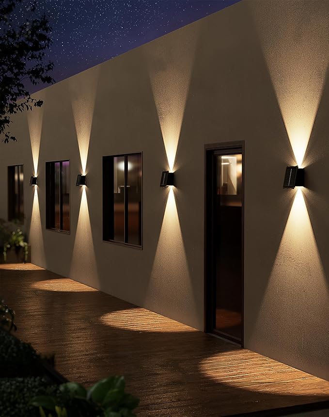 Solar Wall Lights Outdoor 6500K 3000K 4 Pack 1500mAh Wall Lights Solar Powered IP65 Outdoor Up and Down Solar Lighting for Wall