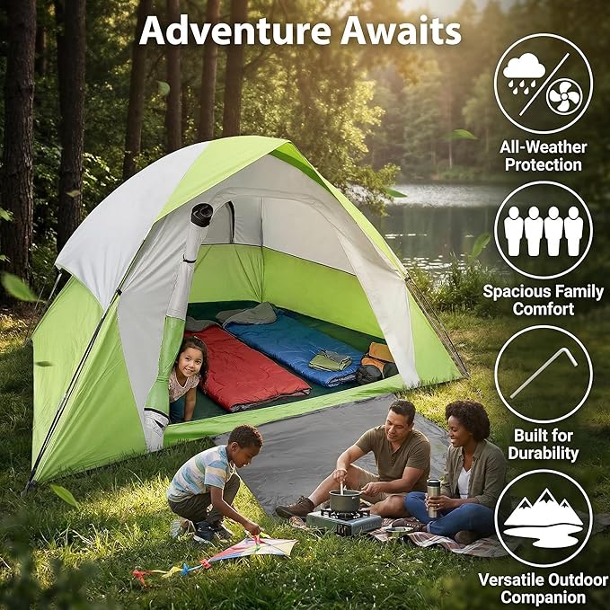 XL 4 Person Dome Camping Tent Double Layer Waterproof Removable Rain Fly for Outdoor Hiking Fishing
