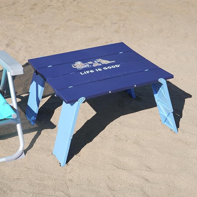 Life is Good Family Portable Outdoor Folding Table with Adjustable Height and Carry Bag for Beach Camping 30lb Weight Capacity 22 x 20 x 16
