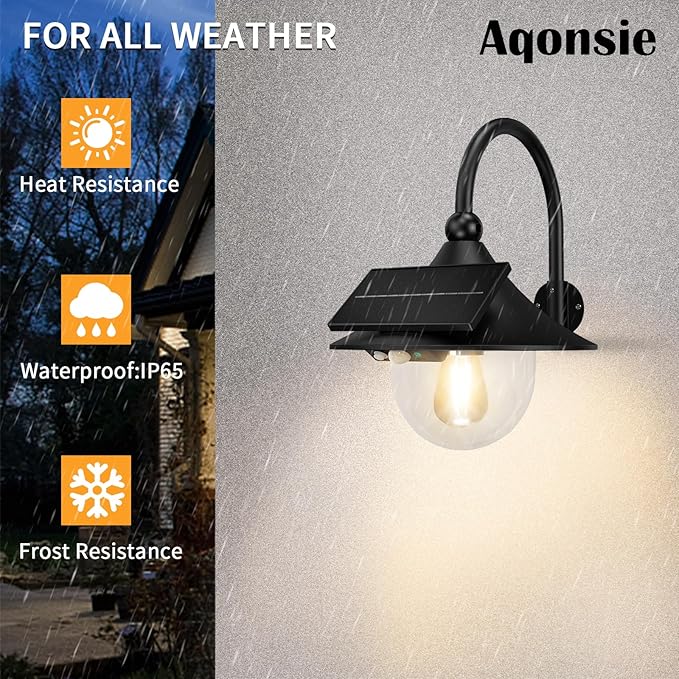 Aqonsie Solar Barn Lights with 3 Lighting Modes &amp Motion Sensor Rustic Vintage Solar Shed Light Waterproof Outdoor Wall Light for Barn Shed Chicken Coop Porch