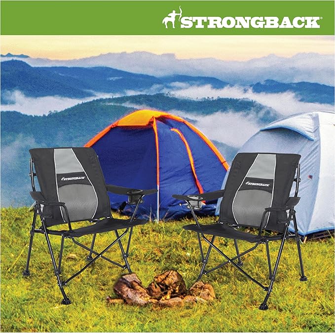 STRONGBACK Camping Chair Guru Heavy Duty Camping Chairs with Lumbar Support - Backpack Folding Camp Chair - Black