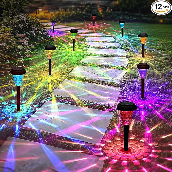 Solar Pathway Lights Outdoor Waterproof 12 Pack Color Changing Garden Light for Yard Patio Driveway Walkway Lawn Landscape Lighting for Outdoor Decor
