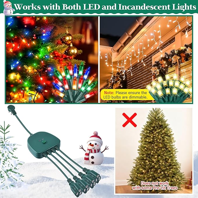 Christmas Light Controller with Remote Create Dazzling Lighting Displays with Multiple Functions Timer Dusk to Dawn Sensor Adjust Speed for Outdoor Indoor String Light (4 Channel 14 Functions)